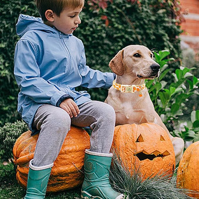 Lionheart glory Halloween Dog Collars Pumpkin Pink Dog Collar Heavy Duty Adjustable Fall Dog Collar for Large Collar Dog Female or Male Dog Collar