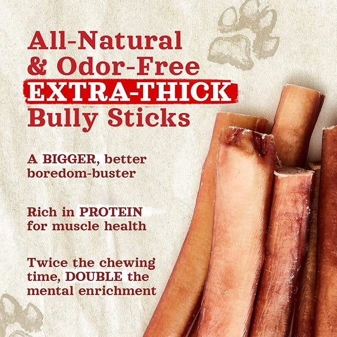 Natural Farm Jumbo Bully Sticks (6 Inch, 4 Pack), Odor Free, Extra-Thick Dog Chews - Fully Digestible 100% Beef Treats, Supports Dental Health, Keep Your Dog Busy with 50% Longer Lasting Chews