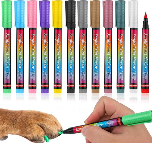 Dog Nail Polish Pens Quick Dry, 12 Colors Dog Safe Nail Polish Set Acrylic Paint Markers Beautiful Dog Nails Ideas Creative Dog Accessories Pet Care for Doggy Puppy Piggy Cats