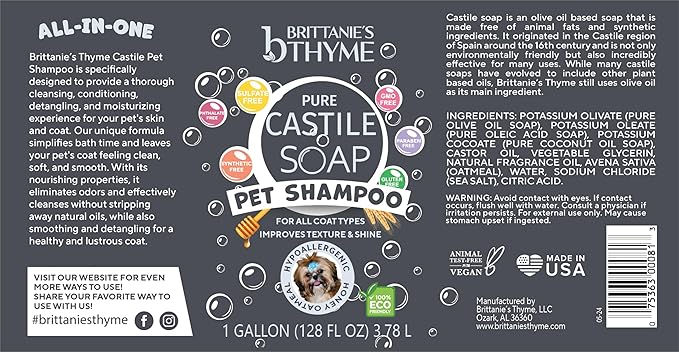 Brittanie's Natural Itchy Skin Relief Shampoo + Conditioner for Dogs & Cats | Honey & Oatmeal Oils | for Allergies and Itching | Deodorizes, Moisturizes & PH Balanced (128 Ounce)
