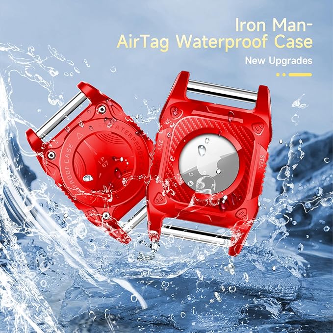 IP68 Waterproof Airtag Case for Dog Collar [2 Pack] Airtag Dog Collar Holder Hard TPU Full Protection Airtag Holder with Removable Handle Cat Dog GPS Tracker Anti Loss air tag Cover（Red）