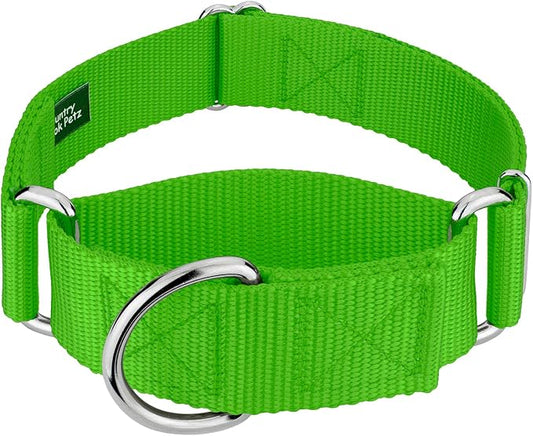 Country Brook Petz 1 1/2 Inch Martingale Heavy Duty Nylon Adjustable Dog Collar for Small, Medium, Large Breeds - Vibrant 17 Color Selection (Hot Lime Green, Large)