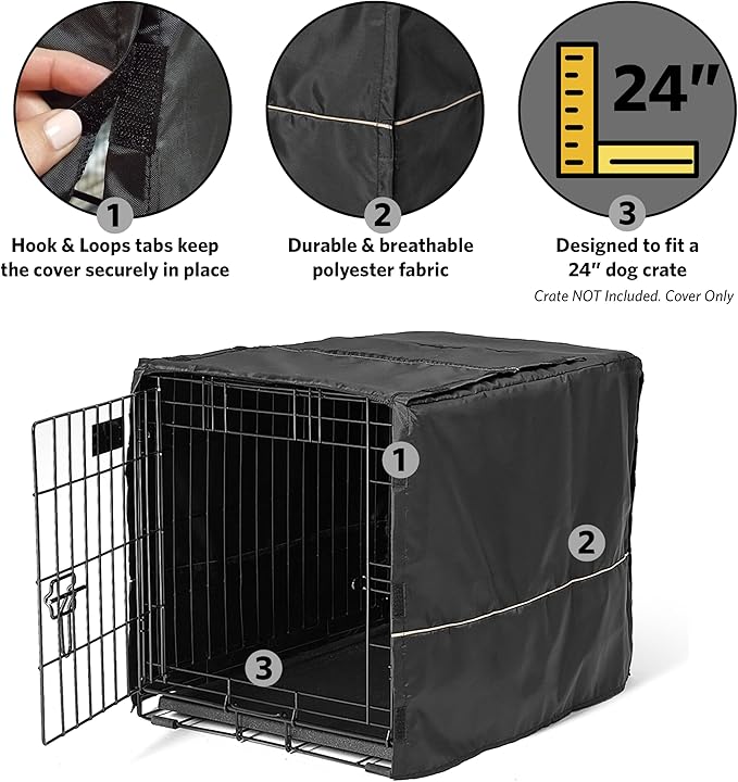 MidWest Homes for Pets Dog Crate Cover, Privacy Dog Crate Cover Fits MidWest Dog Crates, Crate Cover Only, Machine Wash & Dry, Black, 24-Inch