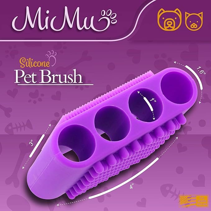 MiMu Silicone Pet Brush - Purple Deshedding Brush for Routine Deep Cleaning and Massaging Wet or Dry Dog Shedding Tool