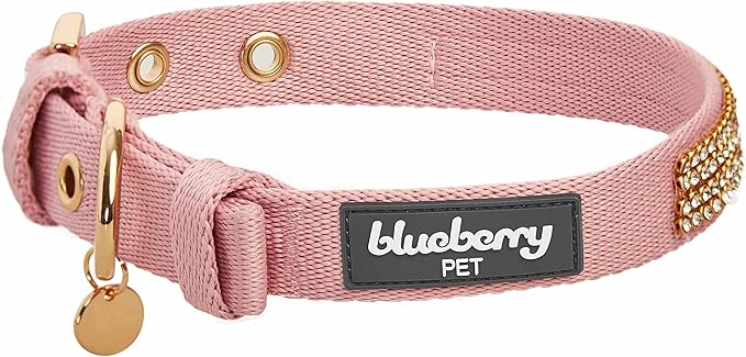 Blueberry Pet Sparkling Rhinestone Adjustable Dog Collar with Metal Buckle, Baby Pink, Neck 9-12.5", for Small Breed