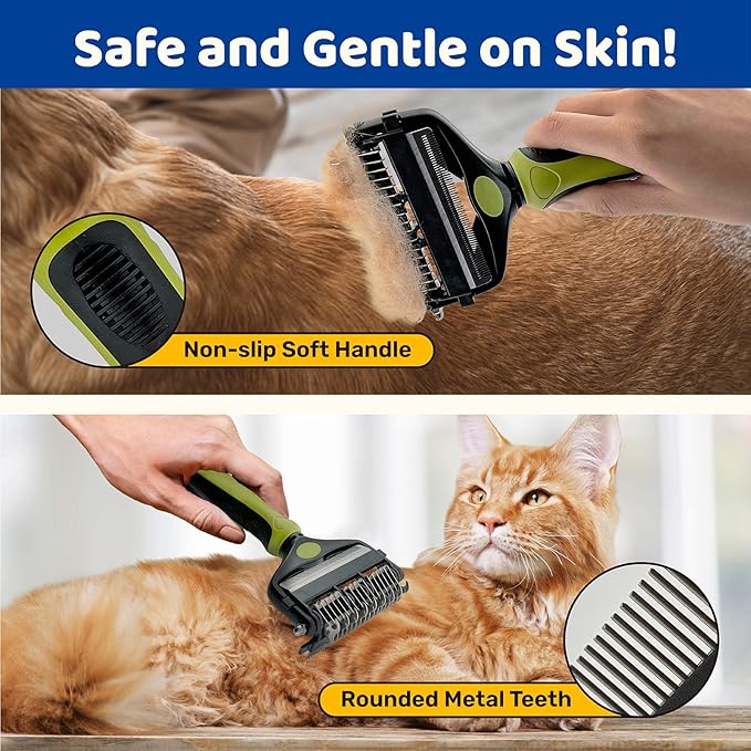 3-in-1 Pet Deshedding Tool - Undercoat Rake, Deshedding Brush, Dematting Comb for Dogs & Cats, Dog Brush for Shedding, Professional Grooming Brush for Double Coat, Long & Short Hair (Green)
