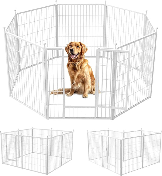 Dog Playpen 32 Inch 8 Panels, Ideal Dog Fence for Small/Medium Dogs Indoor & Outdoor Bliss, Perfect Dog Pen for Camping, Yard, RV, Garden Fence, White