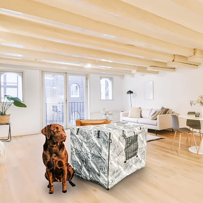 Dog Crate Cover 42 Inch Waterproof | Dog Kennel Cover with Front and Side Openings | Unique Marble Pattern | Dog Cage Covers for Dog Crates, Large Dog Crate Cover, Dog Crate Covers 42 Inch