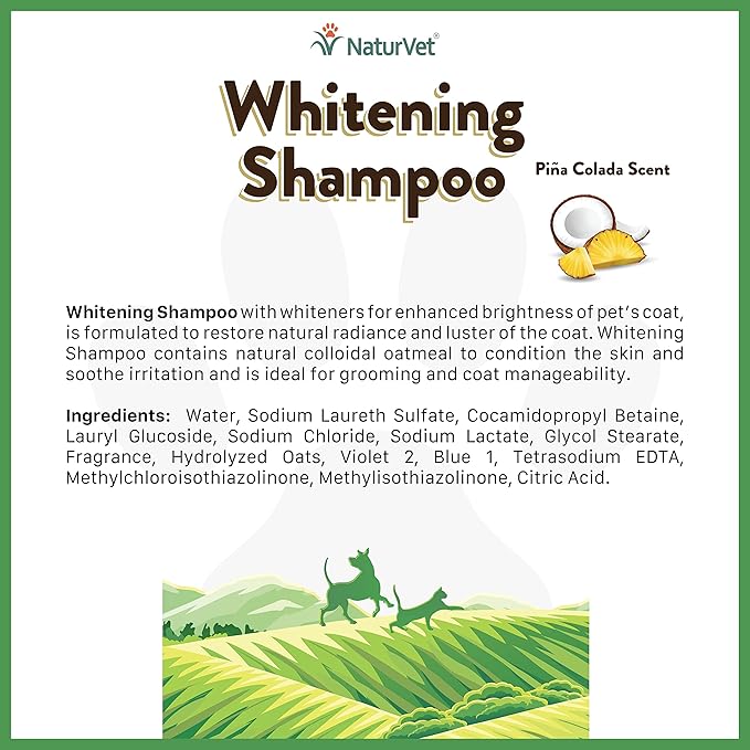 NaturVet Whitening Shampoo with Colloidal Oatmeal for Dogs & Cats 12 oz