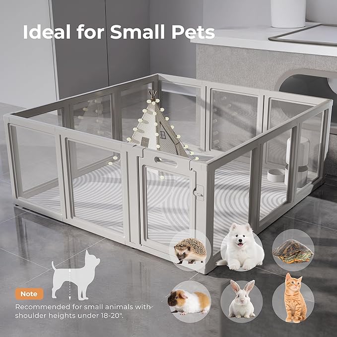 Clear Acrylic Plastic Dog Playpen Indoor,for Puppy Cat Rabbit Ferret Transparent Pet Pen,Easy Assemble Enclosure,Preferable for Small Dogs (12 Panels (White))