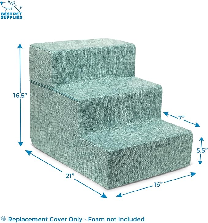 Best Pet Supplies Portable Foldable Foam Pet Stairs/Steps for Couch, Sofa, and High Bed, Non-Slip Bottom Balanced Paw Safe - Pale Teal, Foldable 3-Step (H: 16.5")