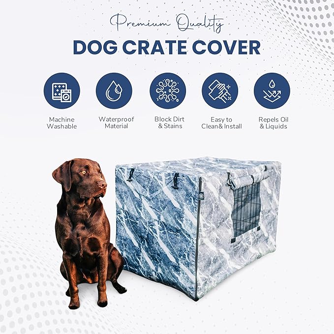 Dog Crate Cover 42 Inch Waterproof | Dog Kennel Cover with Front and Side Openings | Unique Marble Pattern | Dog Cage Covers for Dog Crates, Large Dog Crate Cover, Dog Crate Covers 42 Inch
