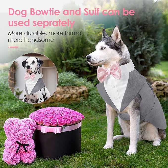 AOFITEE Dog Tuxedo Formal Dog Suit and Bandana Set, Gentle Dogs Wedding Party Suit Bow Tie Shirt, Tuxedo for Medium Dogs Costume Outfit with Detachable Bowtie Collar for Christmas Halloween Dress Up