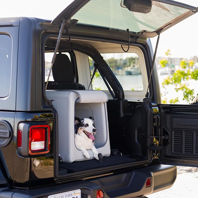 Diggs Enventur Small Soft Dog Crate - Portable Indoor & Outdoor Dog Kennel - Inflatable Ultra-Durable Travel Crate for Safe Car Travel & Adventures - 27" L x 18" W x 20" H (Grey)