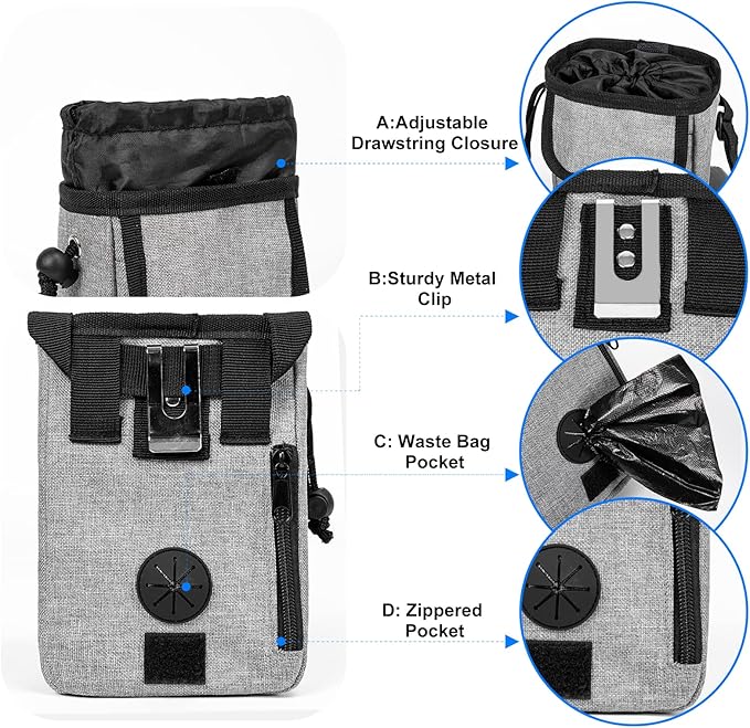 Airline Approved Dog Travel Bag with 2 Dog Treat Training Pouches, Dog Tote Organizer for Weekend Pet Travel Supplies & Accessories, 2 Collapsible Dog Bowls, 2 Travel Dog Food Container (Grey)