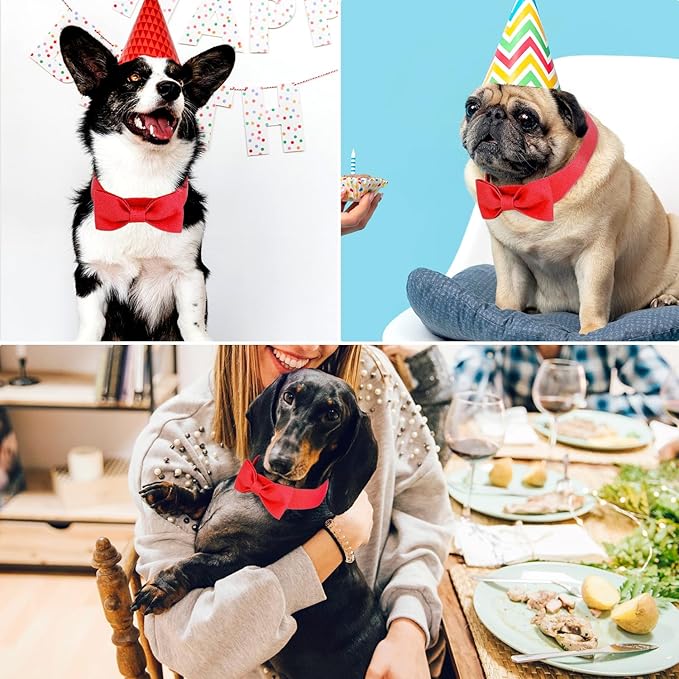 Segarty Dog Bow Ties for Small Medium Dogs, Adjustable Red Bowtie Collar, Durable Cat Neck Tie Tuxedo Comfortable Cotton Girl Pets Grooming Accessories for Formal Wedding Holiday Birthday Valentines