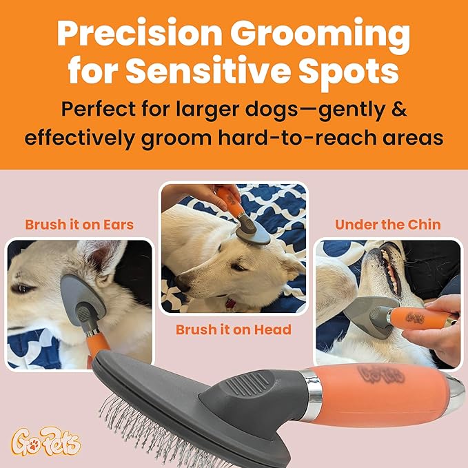 GoPets Small Pin Slicker Brush, Soft Dematting & Grooming Brush for Short & Long-Haired Dogs, Detangler & Shedding, Professional Grooming, Perfect for Small & Large Dogs, Cats & Rabbits