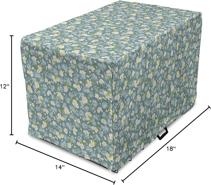 Lunarable Spring Dog Crate Cover, Pastel Tone Romantic Blossoming Flowers Pattern Vintage Garden Art, Easy to Use Pet Kennel Cover for Small Dogs Puppies Kittens, 18 Inch, Cadet Blue Eggshell