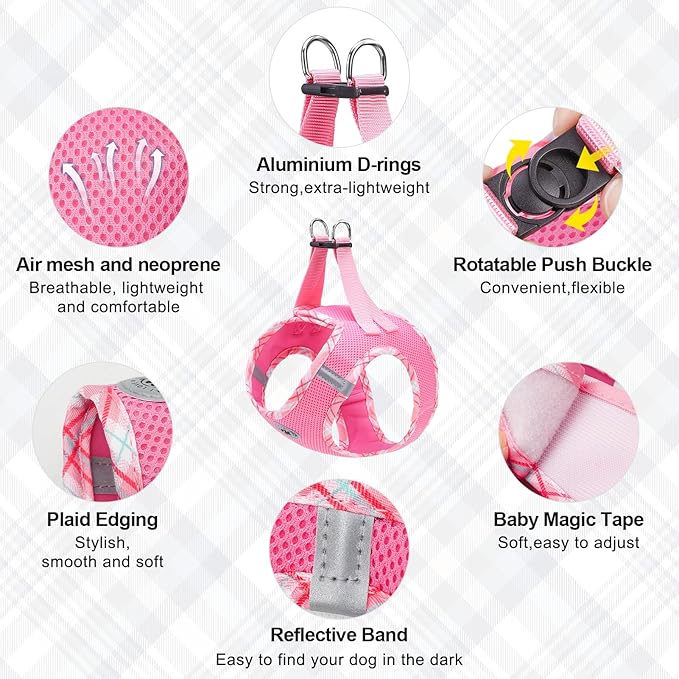 BEAUTYZOO Dog Harness and Leash Set for Small Medium Dogs,No Pull Step-in Harness for Puppy S M Sized Dogs and Cats,Air Mesh Adjustable Breathable Soft No Chock Escape Proof Vest Harnesses,Pink L