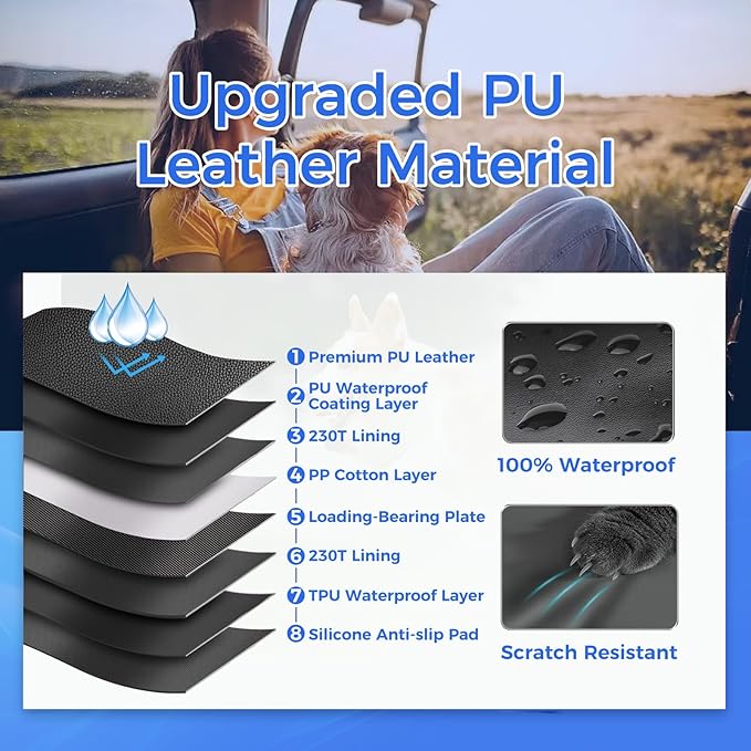 Back Seat Extender for Dogs - PU Leather Dog Car Seat Cover for Back Seat with Hard Bottom - 100% Waterproof, Scratch-Proof and Anti-Slip Dog Hammock for Cars and SUVs (Holds 400 lbs)