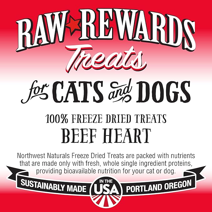 Northwest Naturals Raw Rewards Freeze-Dried Beef Heart Treats for Dogs and Cats - Bite-Sized Pieces - Healthy, 1 Ingredient, Human Grade Pet Food, All Natural - 3 Oz