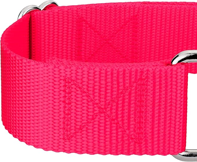 Country Brook Petz 1 1/2 Inch Martingale Heavy Duty Nylon Adjustable Dog Collar for Small, Medium, Large Breeds - Vibrant 17 Color Selection (Hot Pink, Large)