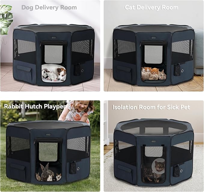 Petsfit 45.5" Dog Playpen with Dual Zipper Doors –Sturdy Foldable Pet Playpen for Large & Medium Dogs with Removable Mesh Top and Leakproof Bottom