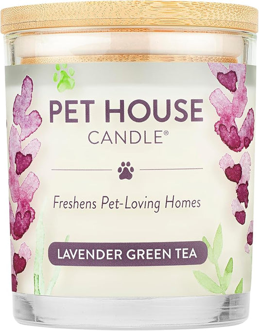 One Fur All 100% Natural Soy Wax Candle, 20 Fragrances - Pet Odor Eliminator, Appx 60 Hrs Burn Time, Non-Toxic, Reusable Glass Jar Scented Candles – Pet House Candle, Lavender Green Tea