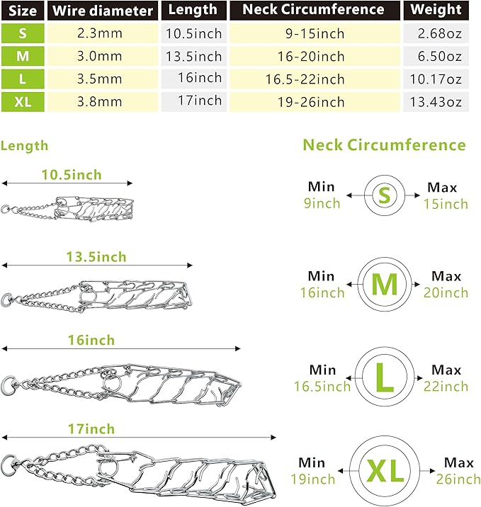 Silver Prong Pinch Dog Collar, No Pull Dog Collar Adjustable Quick Release Dog Training Collar with Quick Release Buckle for Small Medium Large Dogs (Silver, L)