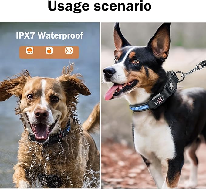 AirTag Pet Dog Tracker Collar & Equipped with Tracker; LED Light Up Collar;Built-in QR Dog Tag & AirTag Holder; No Monthly Fees; Adjustable Size (Blue Color).