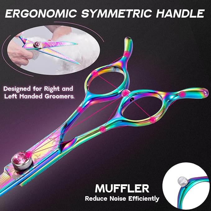 Dragon Creek 7"" Downward Curved Dog Grooming Scissors for Grooming Face and Paws Safety Shears Trimming Cutting Shears for Dog Cat Pet Grooming Rainbow