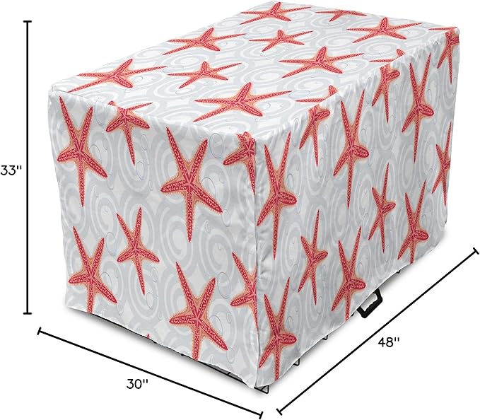Lunarable Starfish Dog Crate Cover, Tropical Ocean with Sea Bubbles on Wavy Spiral Backdrop, Easy to Use Pet Kennel Cover for Medium Large Dogs, 48 Inch, Dark Coral Salmon