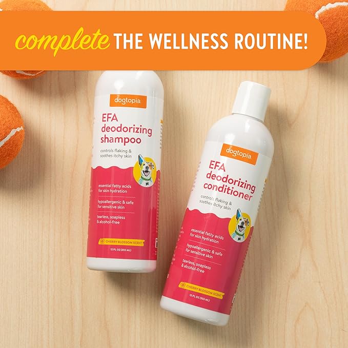 Essential Fatty Acid (EFA) Deodorizing Shampoo for Dogs and Pets (12oz) – Cherry Blossom Scent | Soothing Shampoo Rich with Moisturizing Emollients | Tearless, Soapless & Alcohol-Free