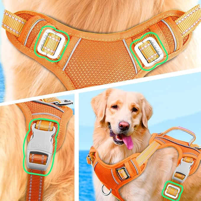 BARKBAY No Pull Dog Harness Large Reflective Dog Harness with Front Clip and Easy Control Handle for Walking Training Running with ID tag Pocket(Orange,XL)