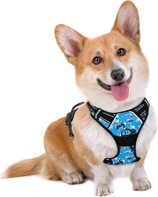 BARKBAY No Pull Dog Harness Large Step in Reflective Dog Harness with Front Clip and Easy Control Handle for Walking Training Running(Blue camo,M)