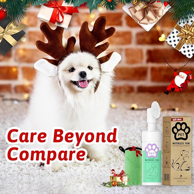 Clean Paws, Dog Paw Cleaner, No-Rinse Foaming Cleanser Foam Fragrance-Free with Silicone Bristle Brush, Deep Clean Foot Cleaner Brush All Natural Pet Paw Quick Foaming Cleanser for Dogs and Cats