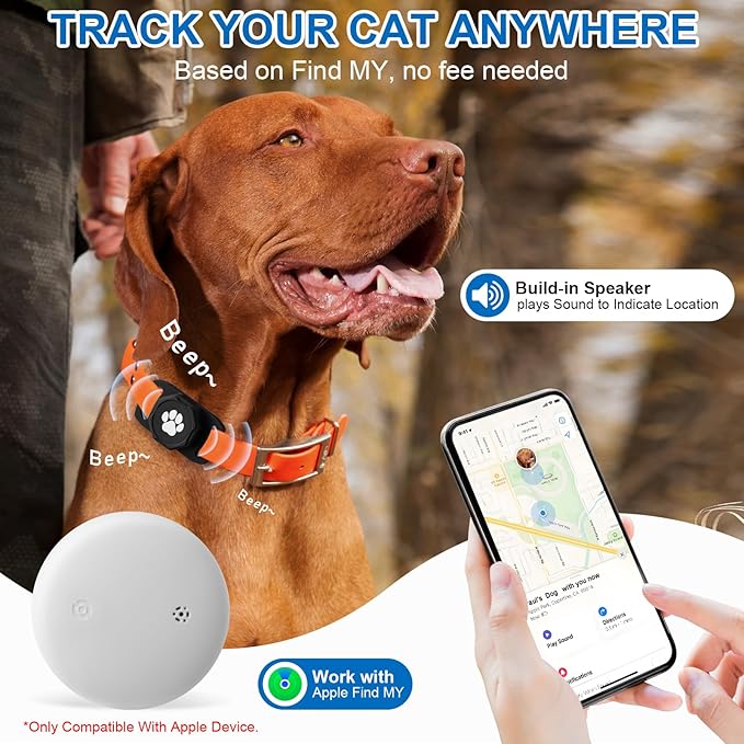 Smart Pet Tracker for Collar - Dog Tracker Pet Location Tracker with Holder, No Monthly Fee, Compatible with Apple Airtag Find My (iOS Only), Anti-Lost Tracking Device for Pets, Luggage, Bag Straps