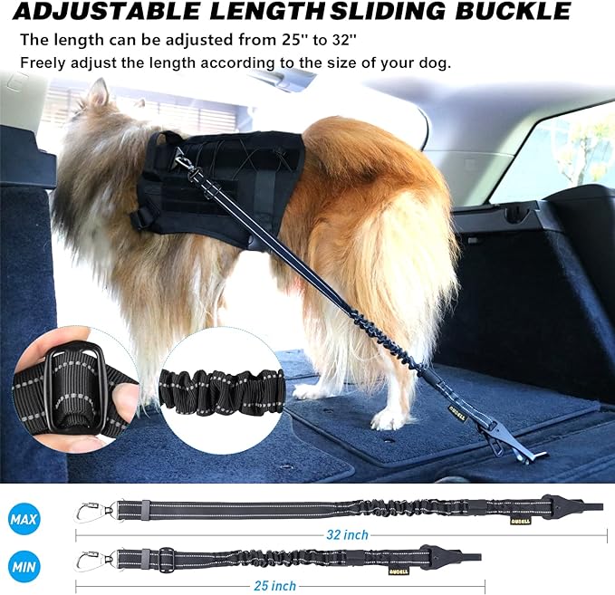 AUBELL Dog Seat Belt for car,Updated 3-in-1 Bungee Dog Car Tether with Clip Hook Latch & Buckle, Heavy Duty Dog Car Harness with Carabiner,Black