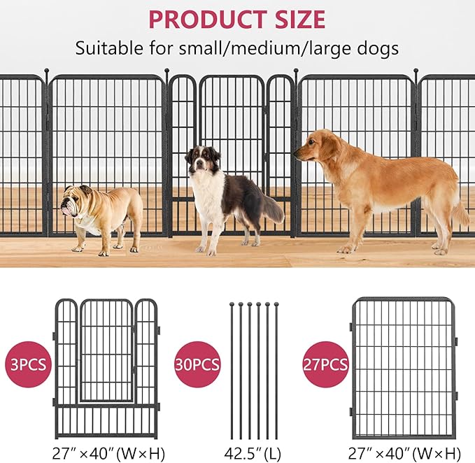 Dog Playpen 40" Height 30 Panels Portable Dog Fence Outdoor for Yard Puppy Playpen Indoor Dog Pen Outdoor for Medium/Small Dogs, Heavy Duty Pet Playpen Dog Kennel for RV, Camping, Yard