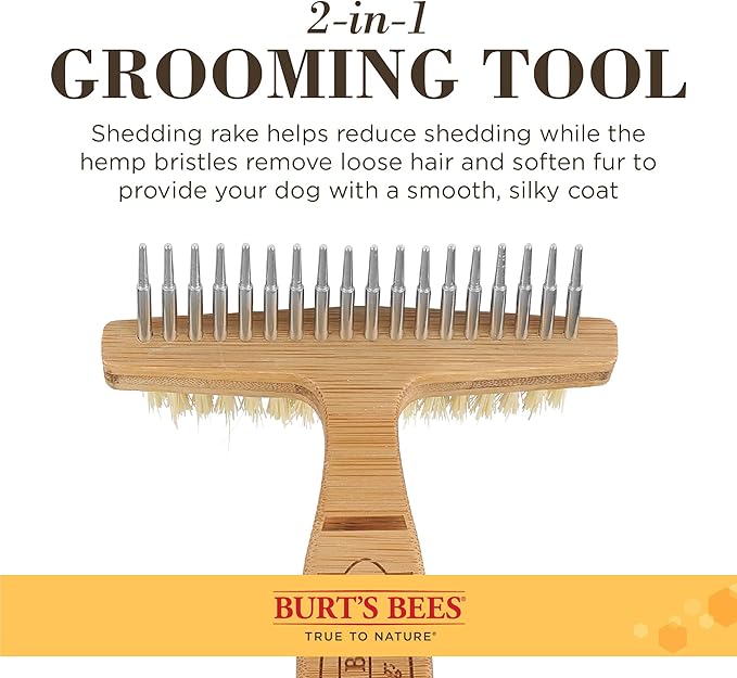 Burt's Bees for Pets Dog Hair Brush, Double Sided Pin & Hemp Bristle, Helps Reduce Shedding, Removes Knots & Tangles, 24 Pack, Brown, Oblong, Bamboo & Hemp