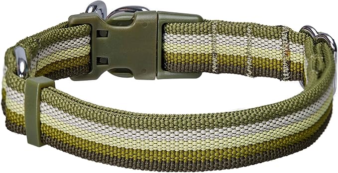 Blueberry Pet 3M Reflective Dog Collars | Adjustable Dog Collar w/Multi-Colored Stripe - Olive | Nylon Pet Collars for Dogs & Refflective Dog Collar for X-Large Dogs