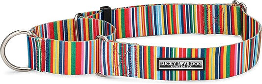 Lucky Love Dog Wide Martingale Dog Collar - No-Slip, Durable, & Soft Webbing 1.5 inch Martingale Collar for Dogs Male and Female - Ideal for Training & Walking, Stylish Hippie Pattern, Large Size