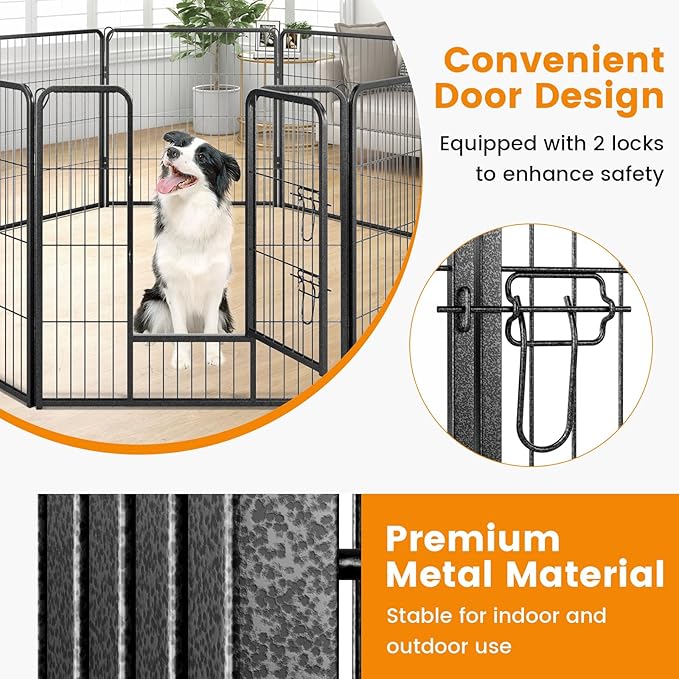 Giantex Dog Playpen Outdoor 32" H - 8 Panels Metal Pet Fence for Medium Dogs, 20.5ft Total Length, Heavy Duty Dog Pen Exercise Fence with Door, Portable Dog Fence Outdoor for Yard Garden RV Camping