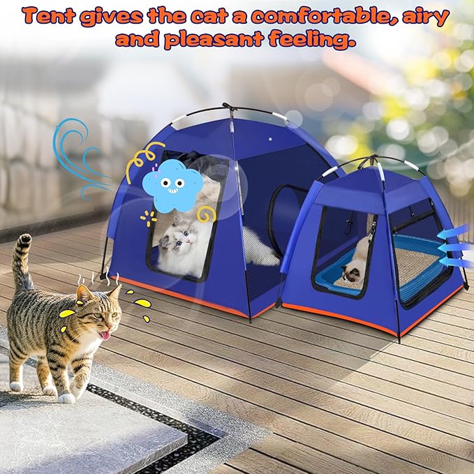 Cat Playpen Tent 2 Pack Puppy Kitten Tent with Passageway Separate Areas Fiberglass Pole Bracket 2Pcs Pet Kennel Cat Houses Cat Cage Outdoor Dog Portable Exercise Tent for Camping
