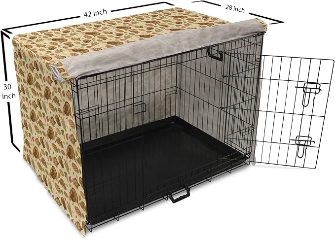 Lunarable Thanksgiving Dog Crate Cover, Special Day Family Dinner Classical Delicious Meal Abundance Harvest, Easy to Use Pet Kennel Cover for Medium Large Dogs, 42 Inch, Orange Brown Green