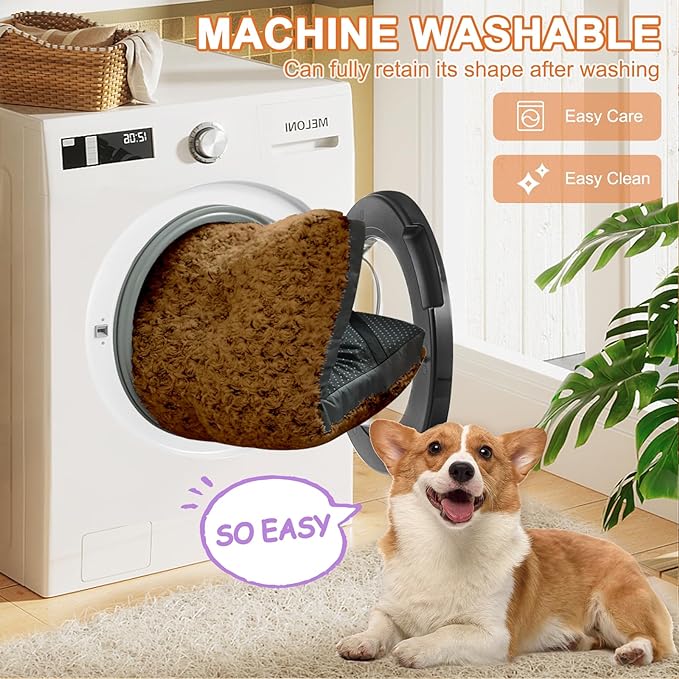 POCBLUE Deluxe Washable XL Dog Bed Dog Crate Mat 42 inch Comfy Fluffy Kennel Pad Anti-Slip for Dogs Up to 90 lbs, 42" x 28", Brown