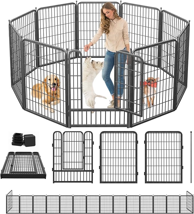 Dog Playpen 40" Height 10 Panels Puppy Playpen Indoor Portable Dog Fence Outdoor for Yard Indoor Dog Pen for Medium/Small Dogs, Heavy Duty Pet Pen for RV, Camping, Yard
