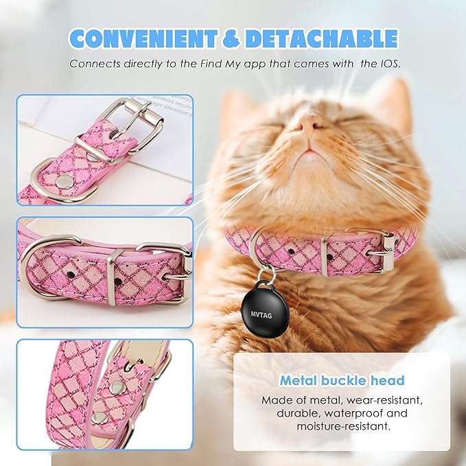 Cat Tracker GPS Collar No Monthly Fee, Real-Time Mini Pet Tracker for Small Medium Large Kittens, Reflective Waterproof Cat Tracking Collar with Bell, Indoor & Outdoor (Only for iOS)