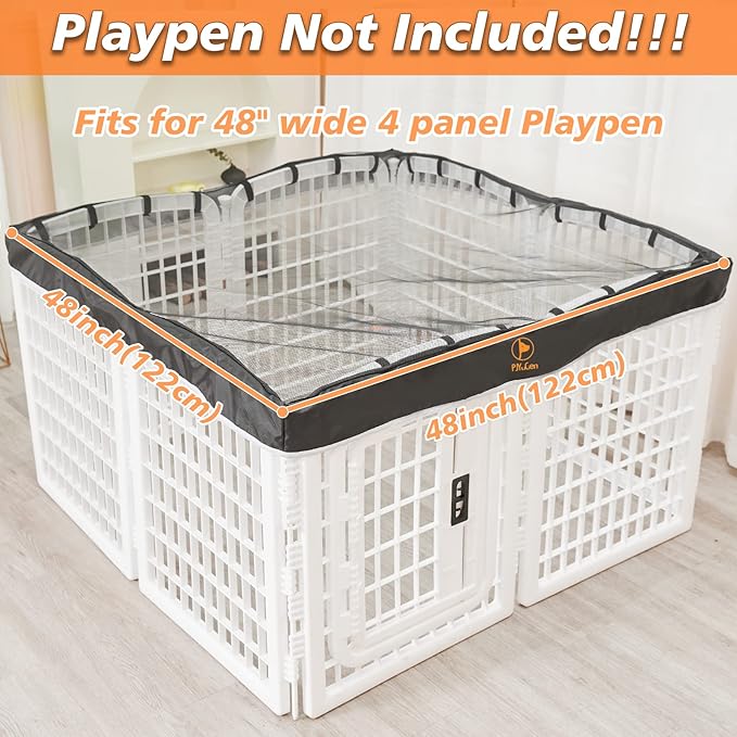 PJYuCien Dog Playpen Mesh Top Cover, Fits 24 Inch 8 Panels Regular Square Plastic Exercise Pet Pen, Adhesive Tape Connections, Black (Note: Cover Only, Fence Not Included)