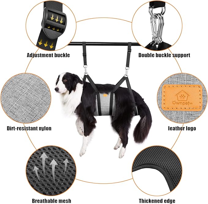 Ownpets Pet Grooming Hammock, Breathable Dog Grooming Hammock with Carabiners, Pet Grooming Harness Sling for Grooming, Hair Nail Trimming Cutting & More, M